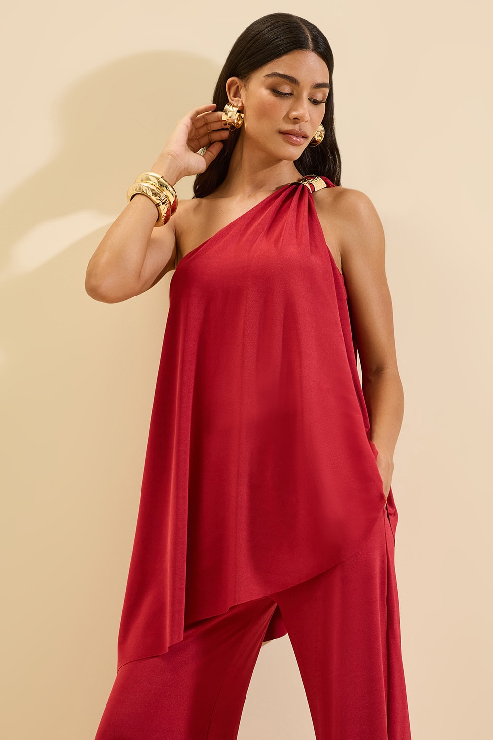 Blusa assimetrica gres Cherry