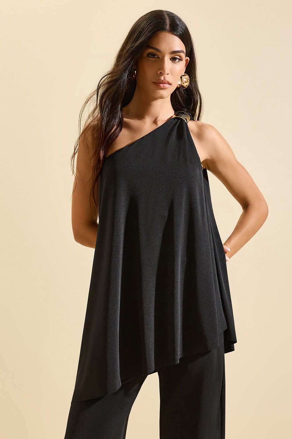 Blusa assimetrica gres Preto
