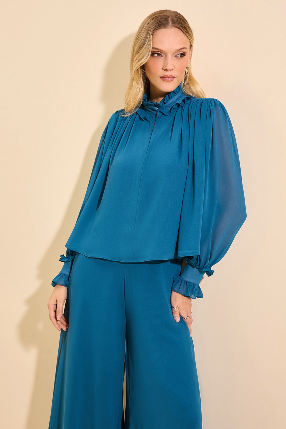 Blusa manga longa sabrina f Azul Petroleo