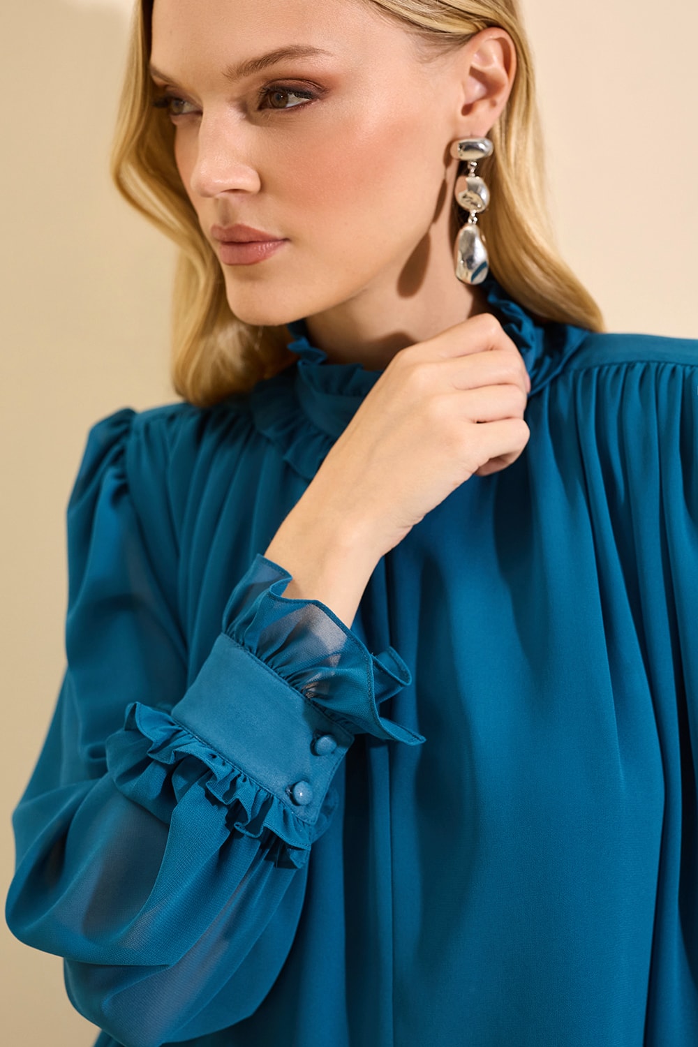Blusa manga longa sabrina f Azul Petroleo