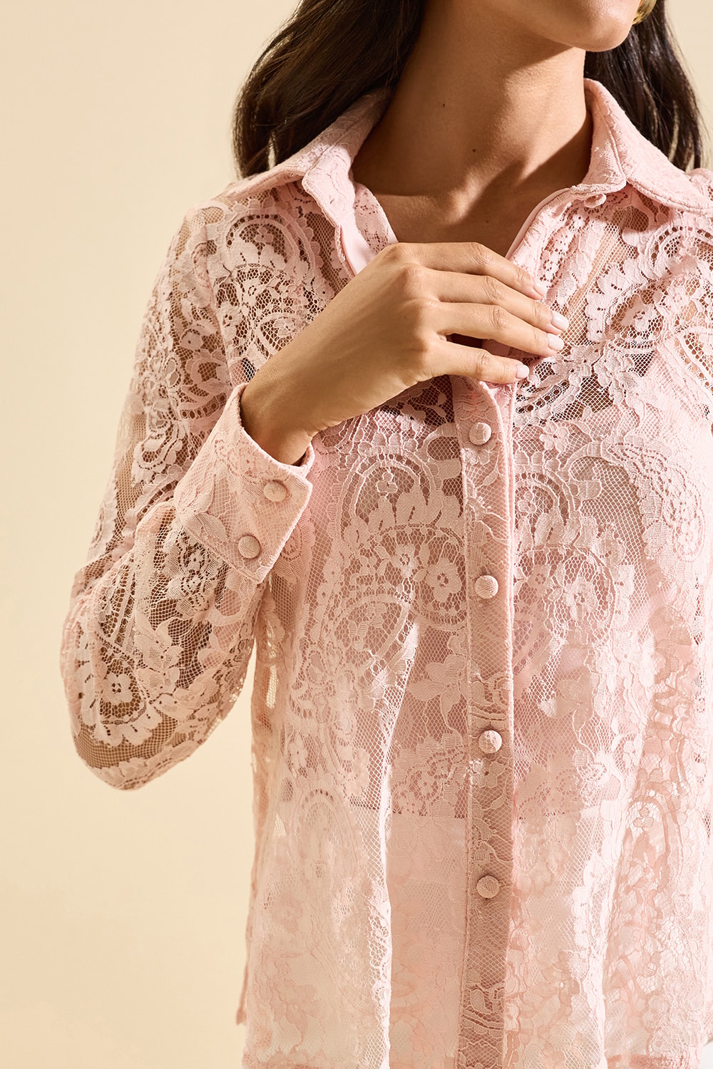 Camisa essencia de renda Rosé