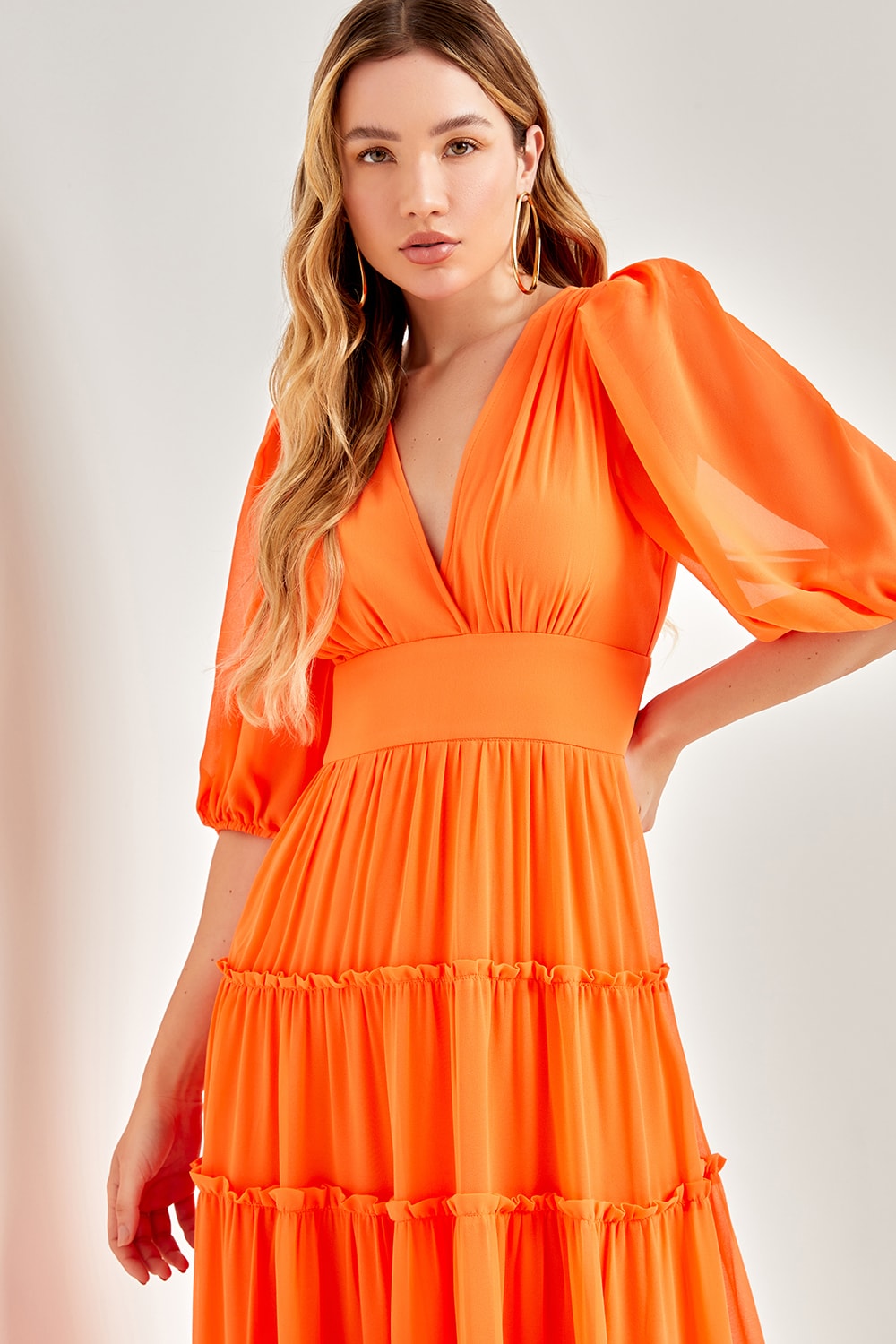 Vestido babado dylan Laranja
