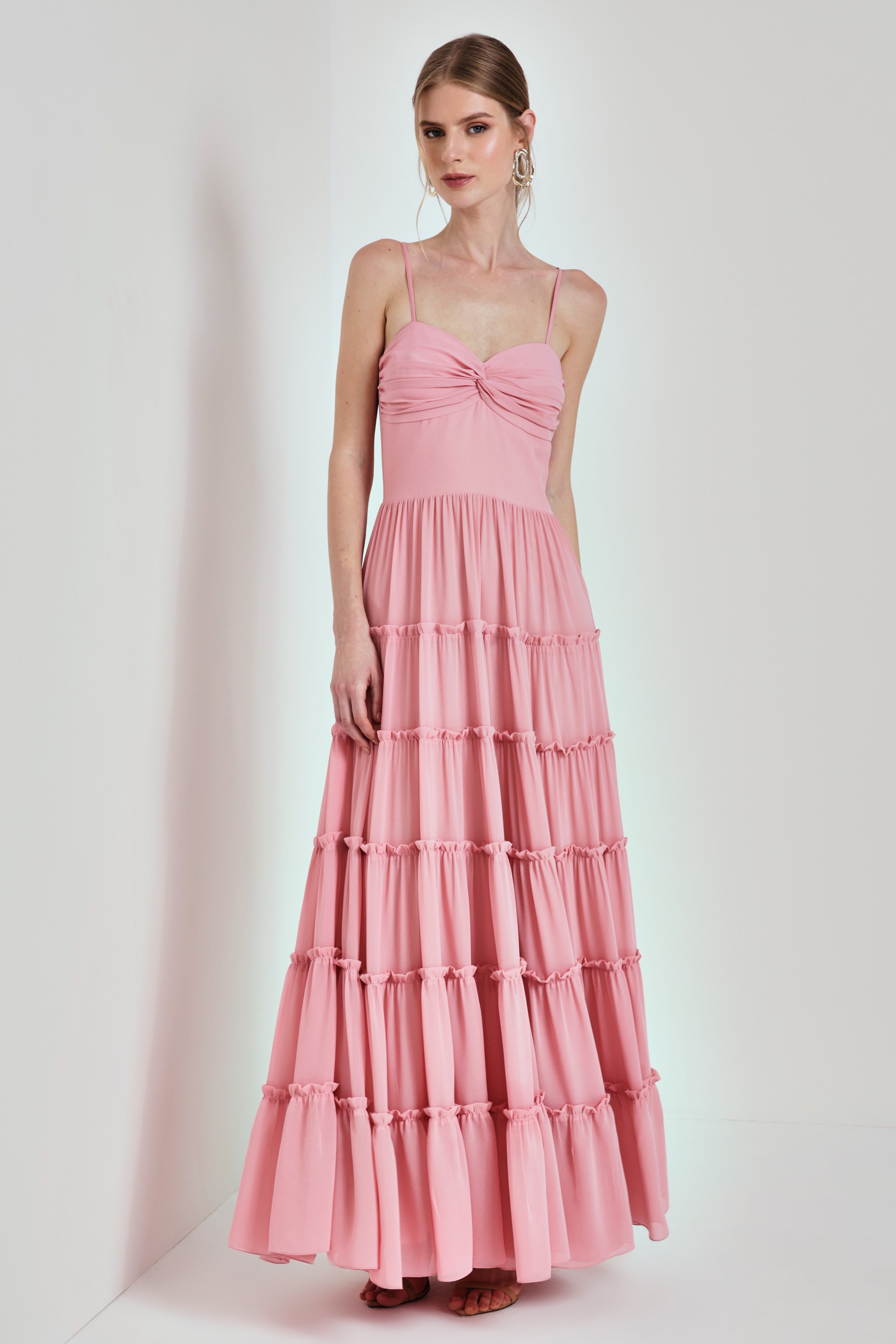 Vestido babados busto torcido Rosé