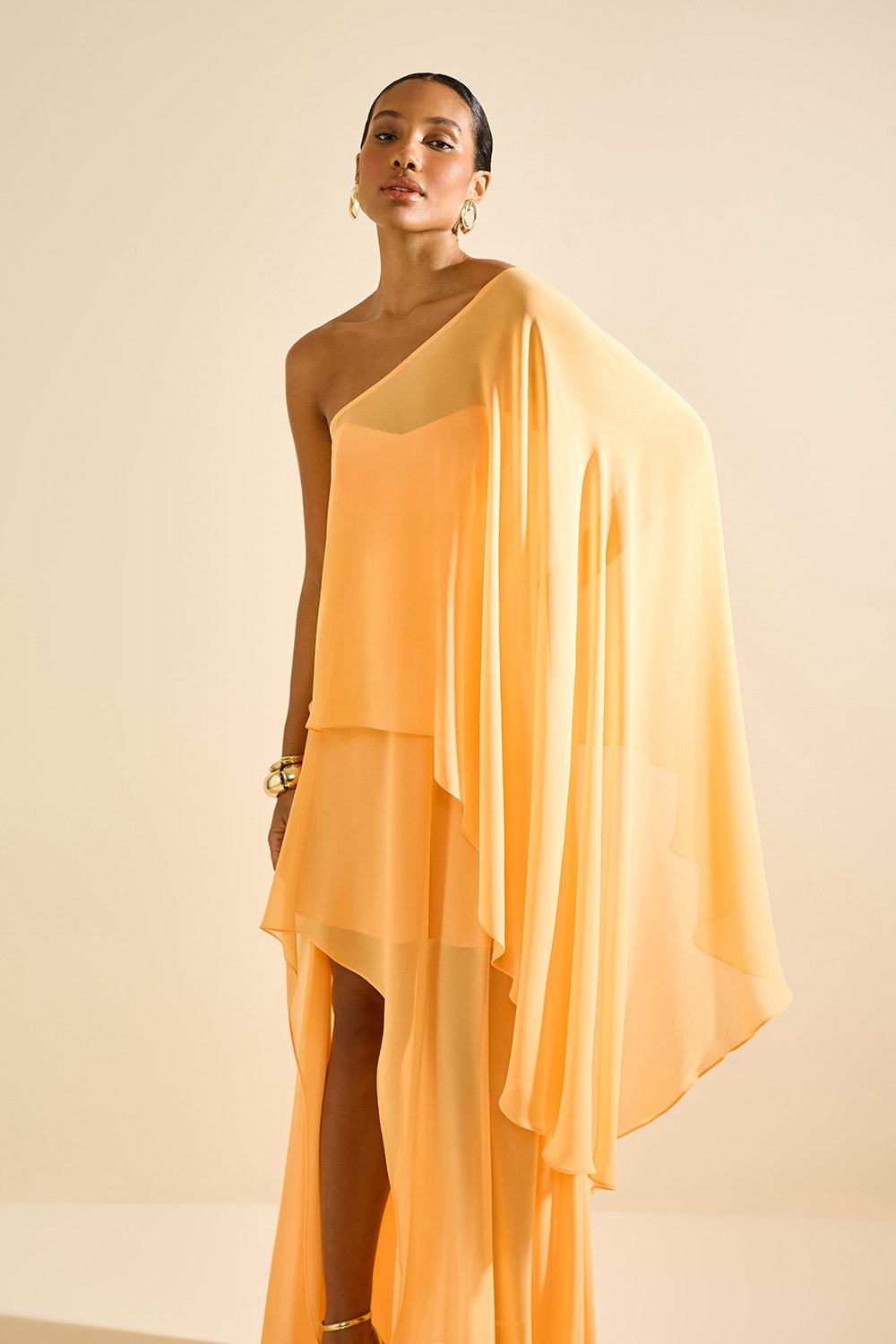 Vestido capa assimétrica zayn Coral