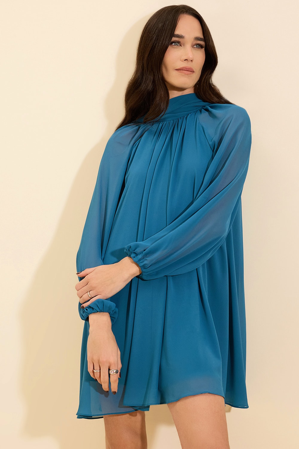 Vestido fiorella manga longa Azul Petroleo