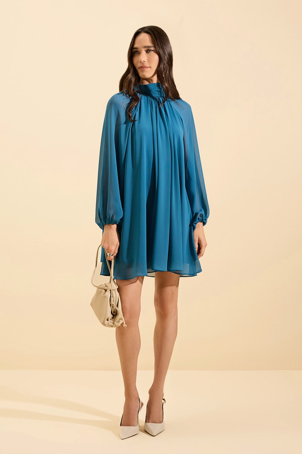 Vestido fiorella manga longa Azul Petroleo