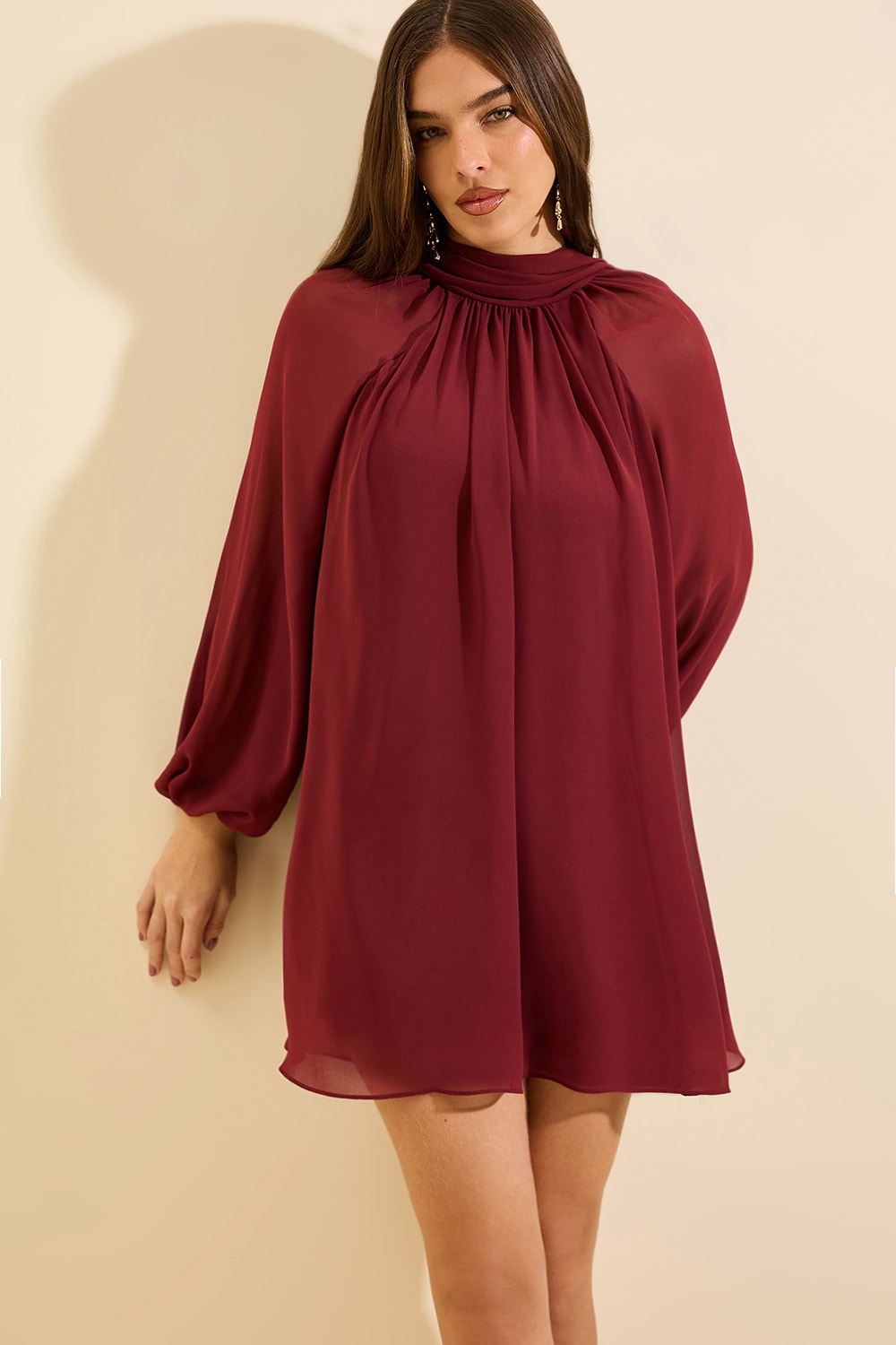 Vestido fiorella manga longa Bordo