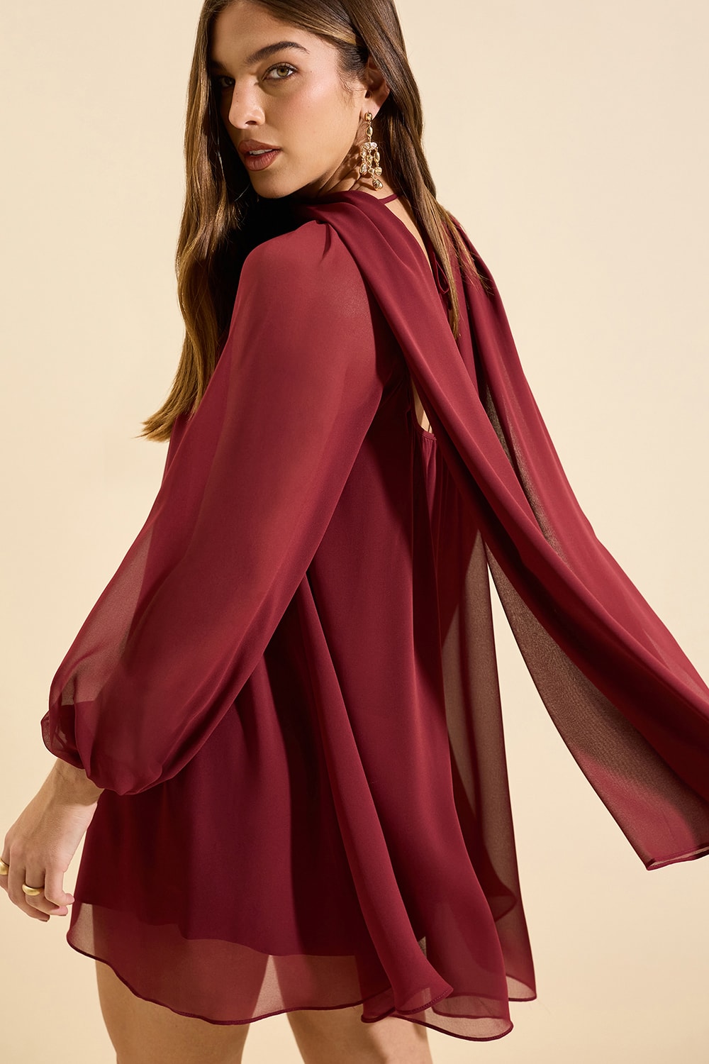 Vestido fiorella manga longa Bordo