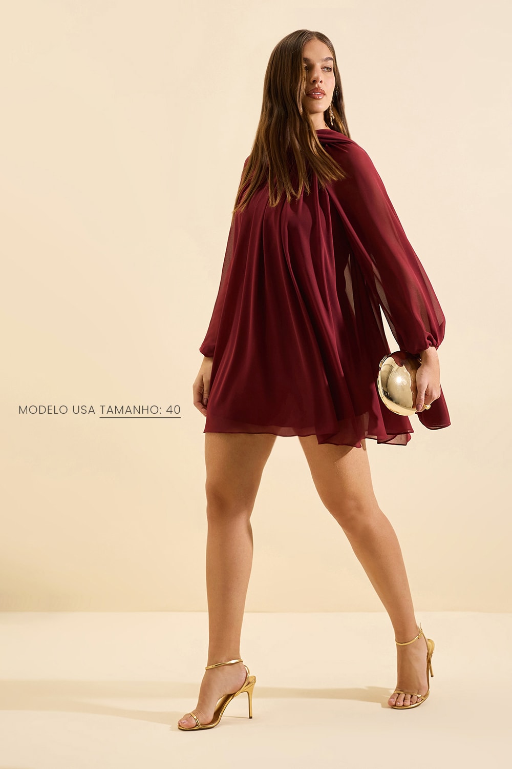 Vestido fiorella manga longa Bordo