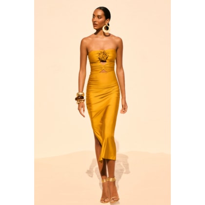 Oferta escolhida para hoje: Vestido Hiper Midi Maya F Dourado - Ave Rara 💰 R$…