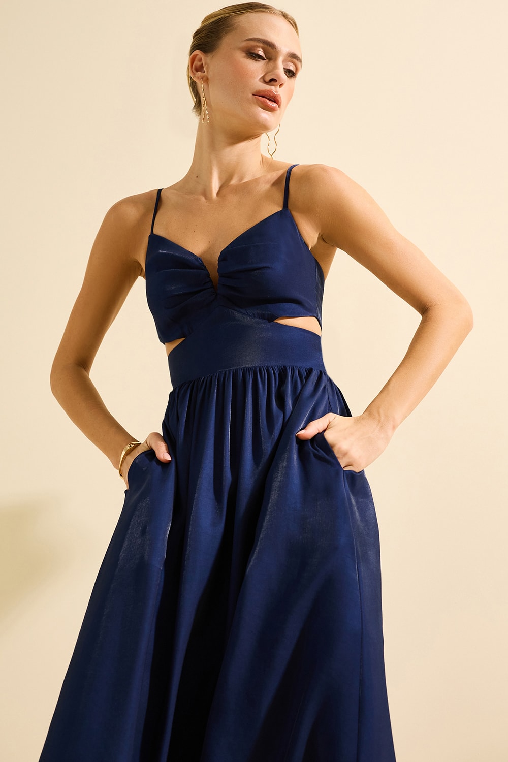Vestido hiper midi monaco Marinho