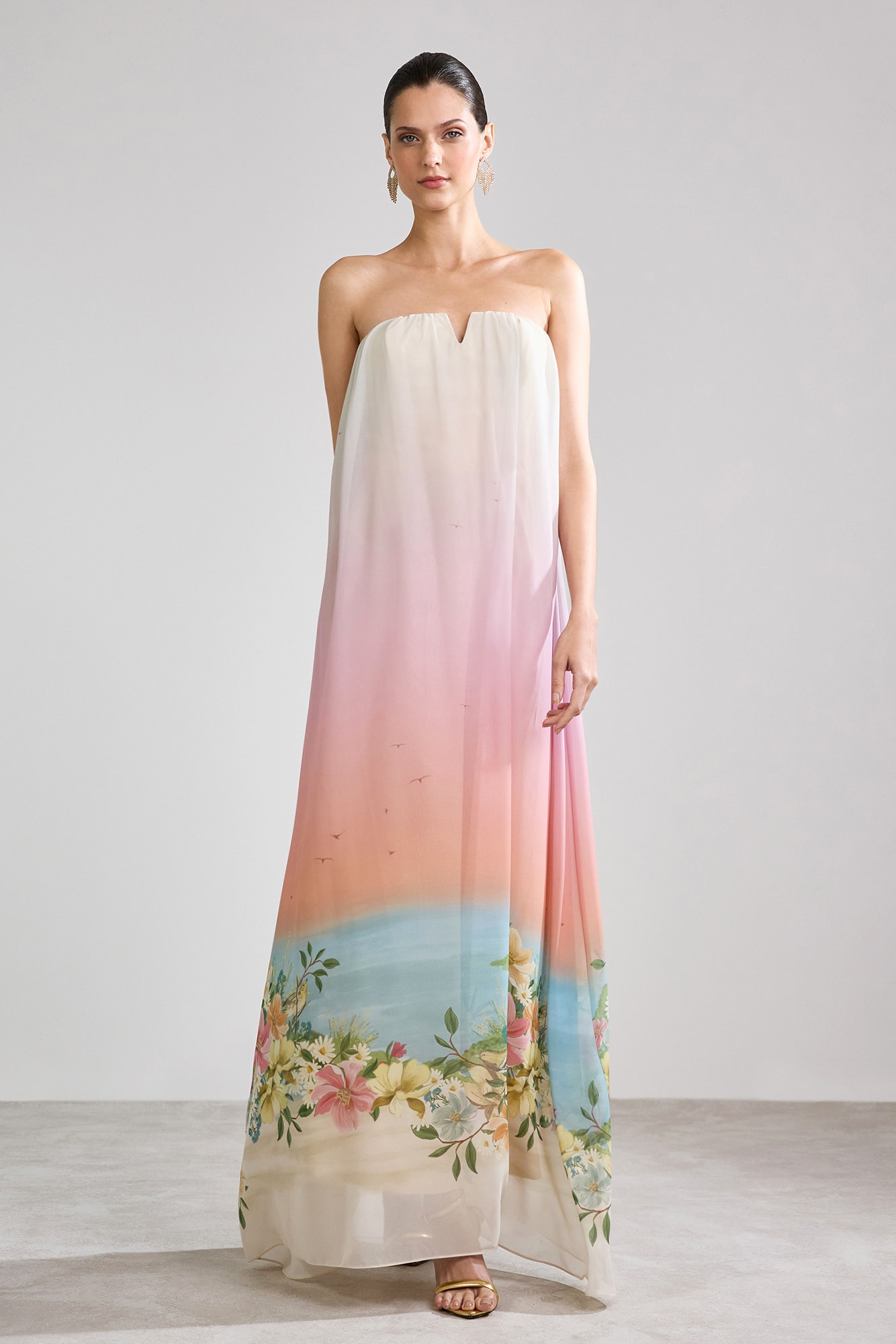 Vestido longo amanhecer Rosa