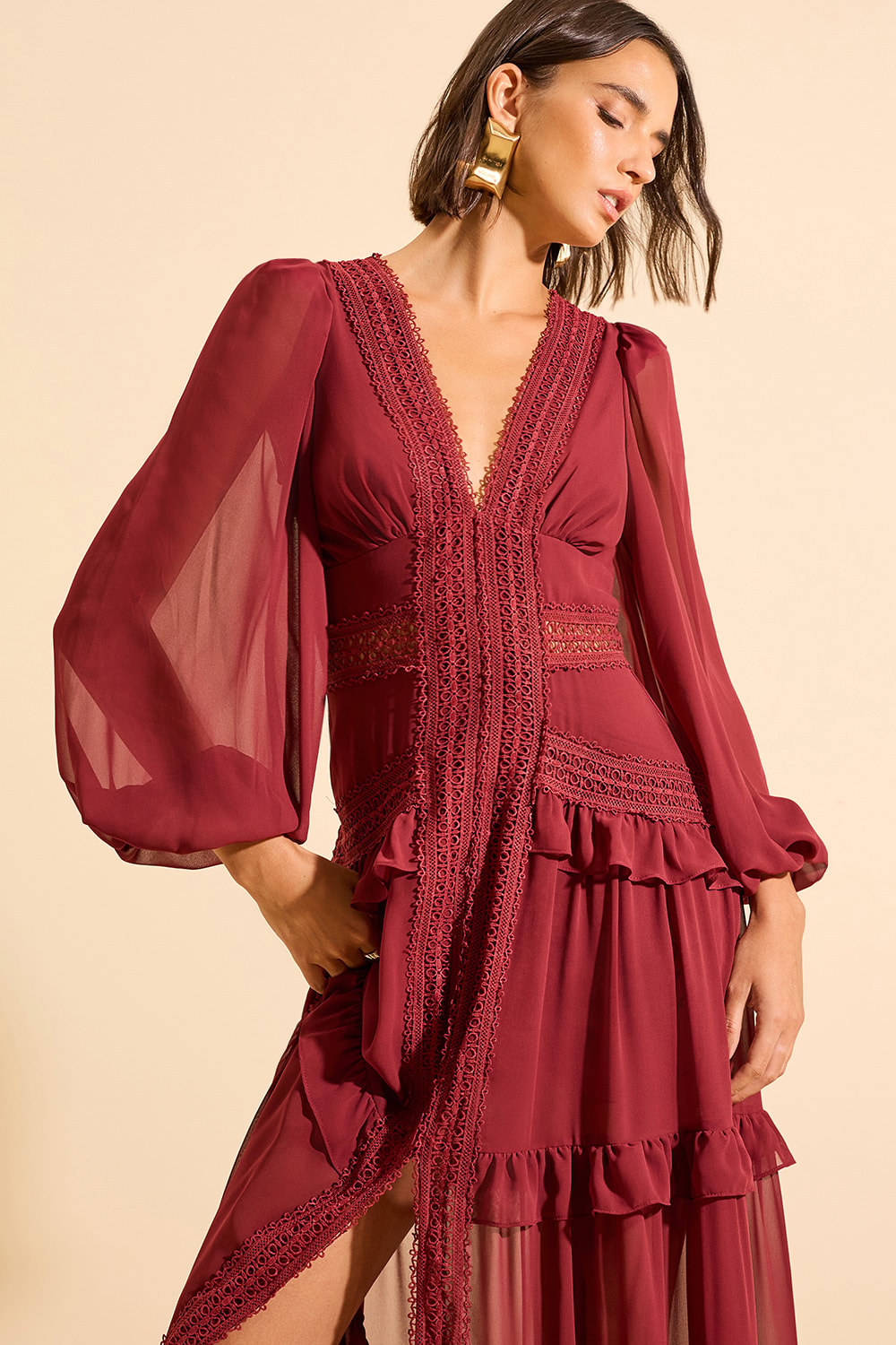Vestido longo belinda Bordo