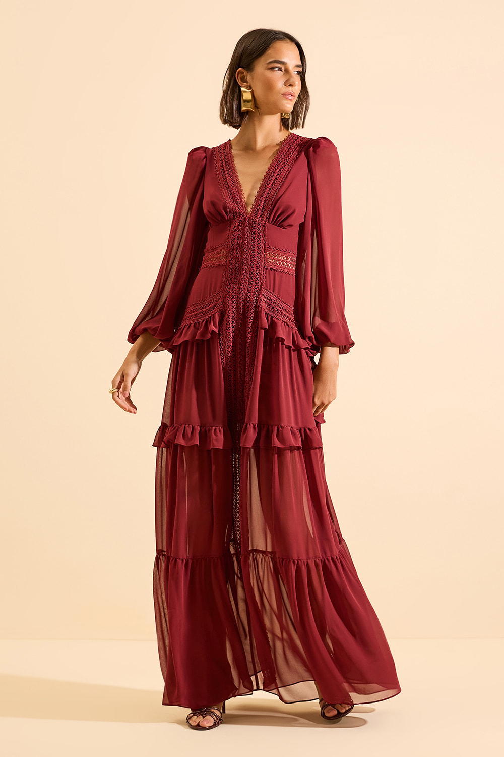 Vestido longo belinda Bordo