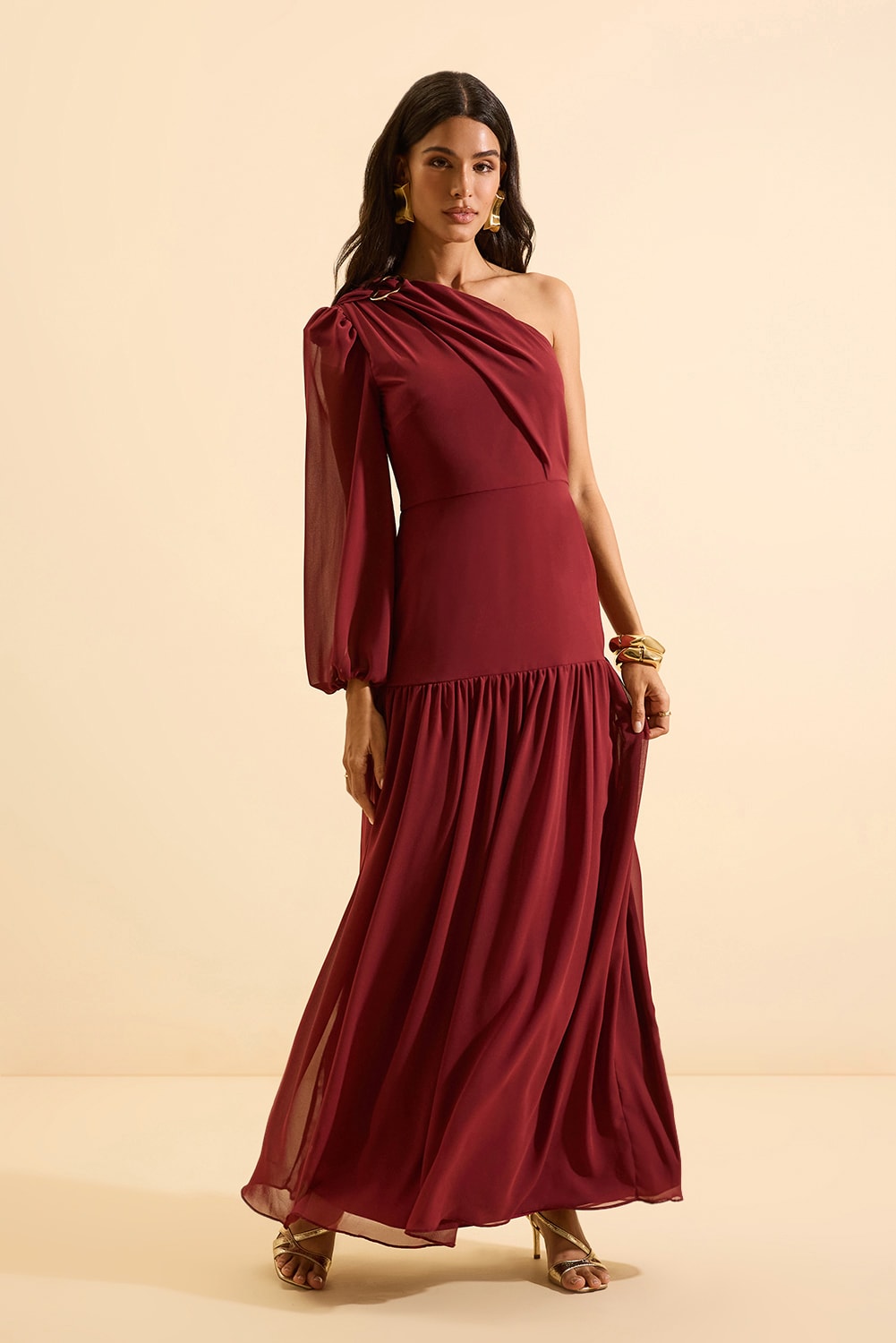 Vestido longo carol Bordo