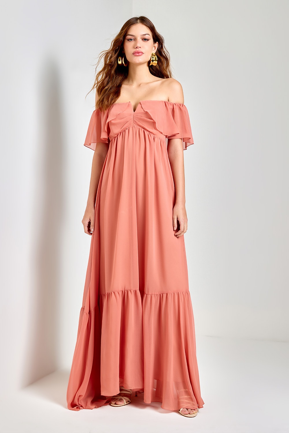Vestido longo dueto das flores Blush