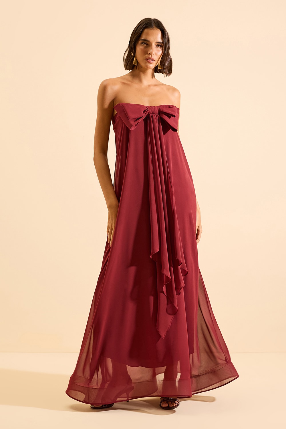 Vestido longo encanto laço Bordo