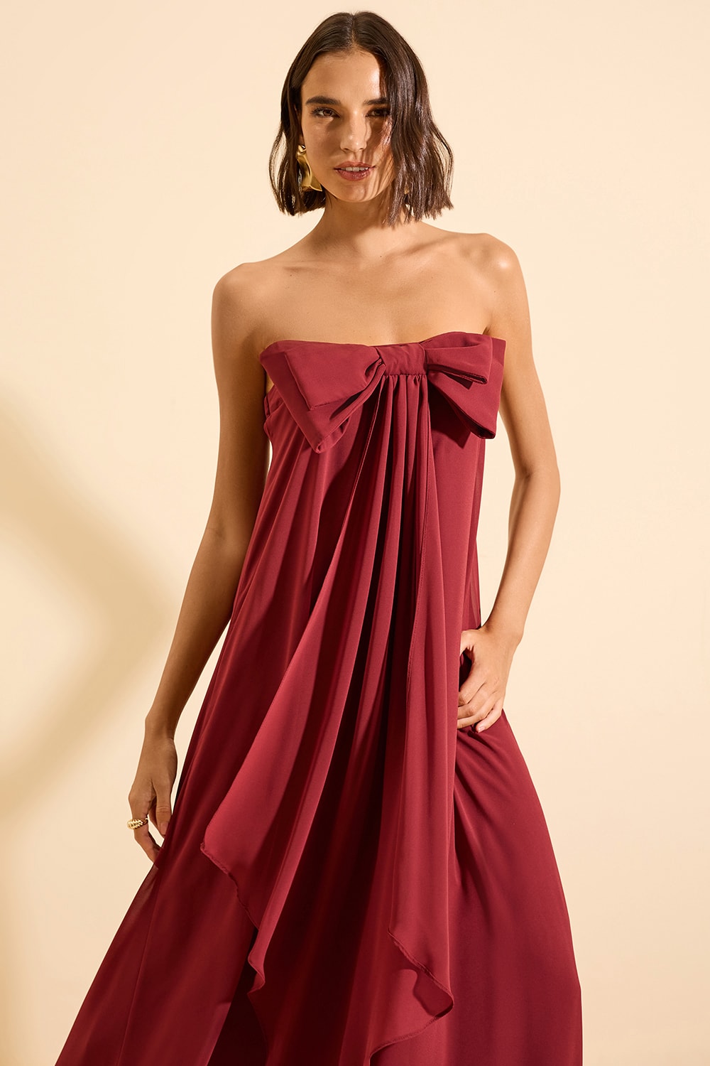 Vestido longo encanto laço Bordo