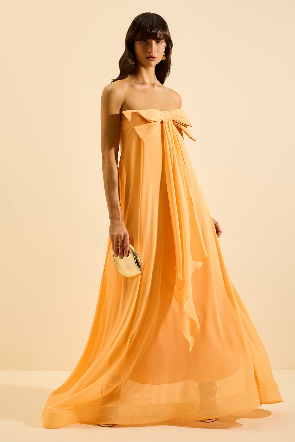 Vestido longo encanto laço Laranja