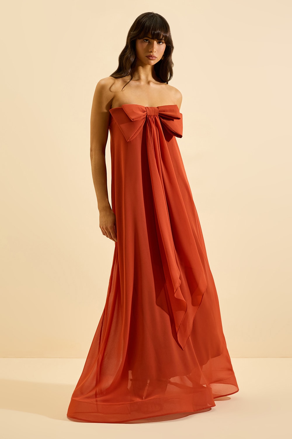 Vestido longo encanto laço Terracota