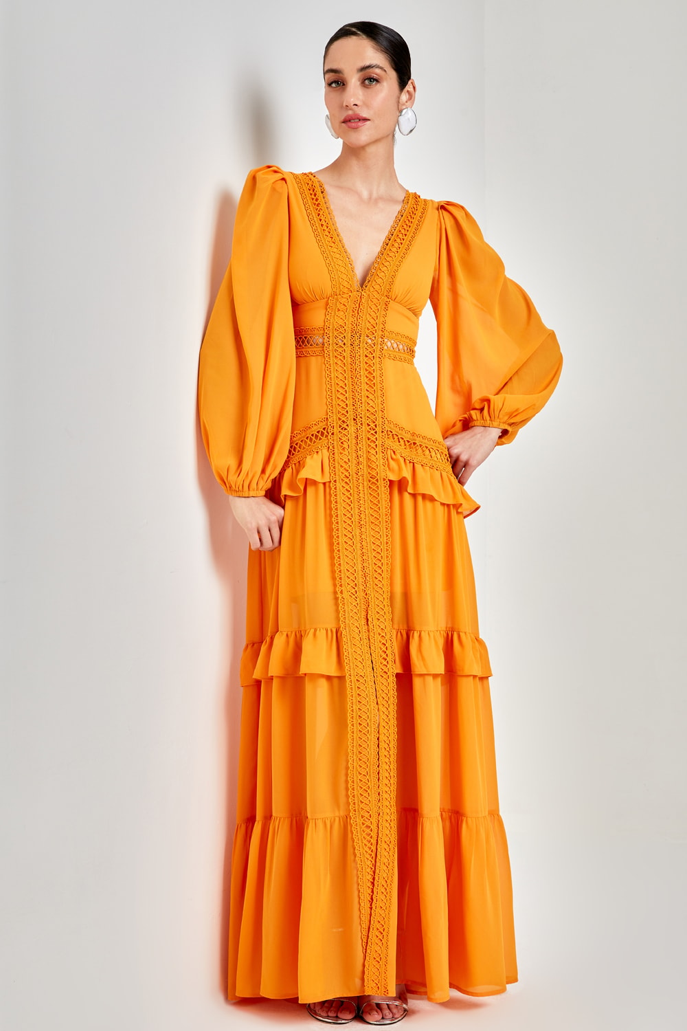 Vestido longo fenda clara Laranja