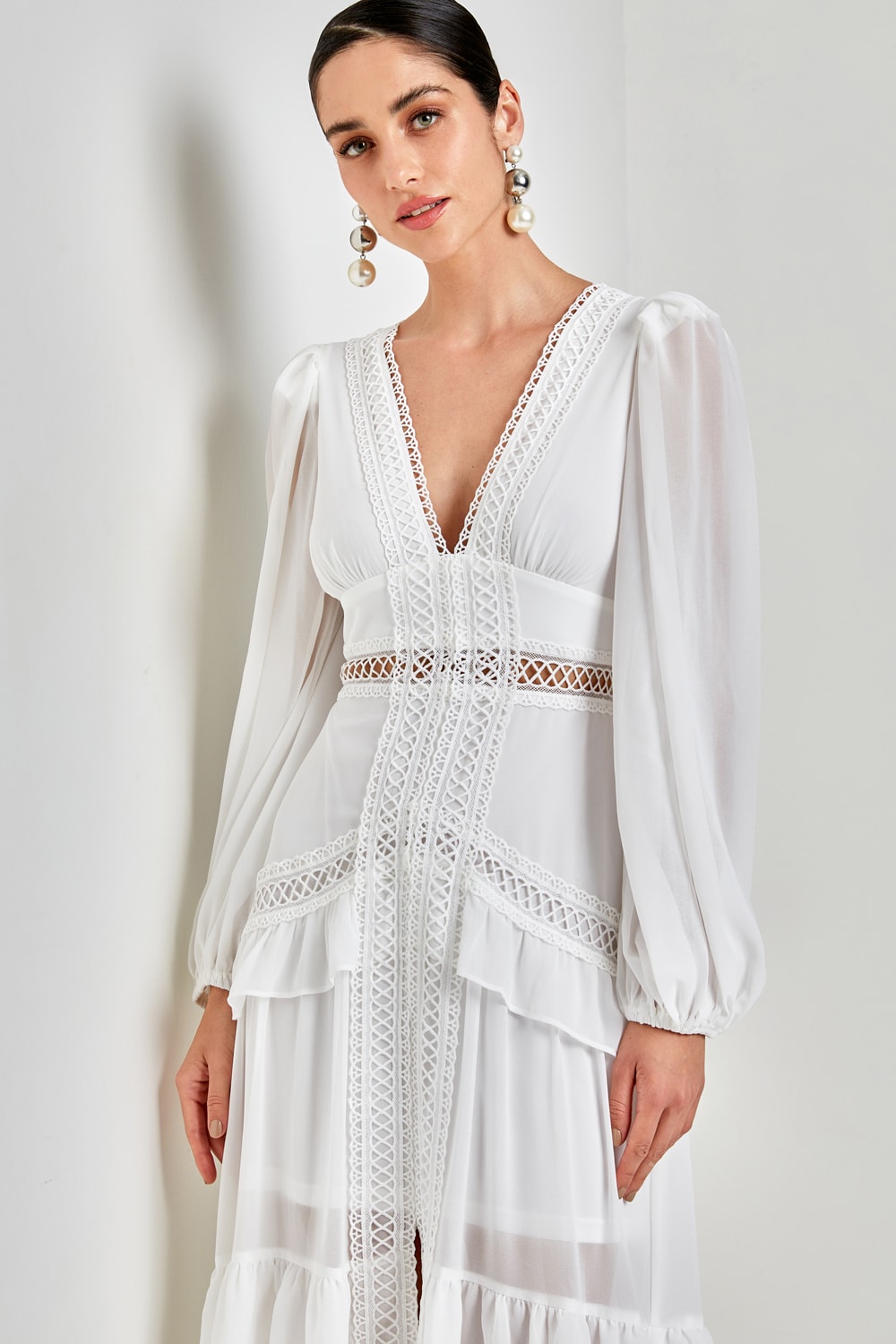 Vestido longo fenda clara Off-White