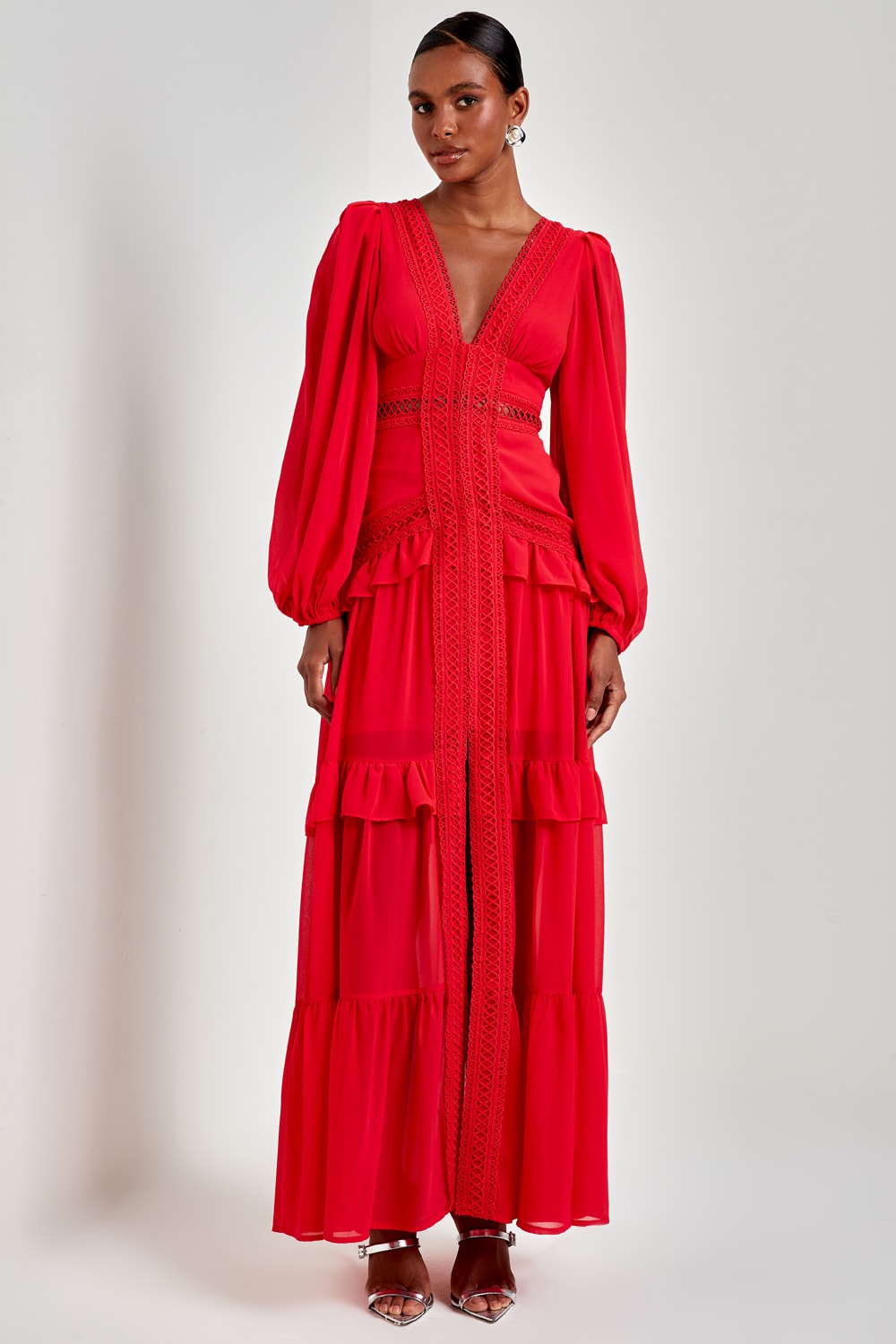 Vestido longo fenda clara Vermelho