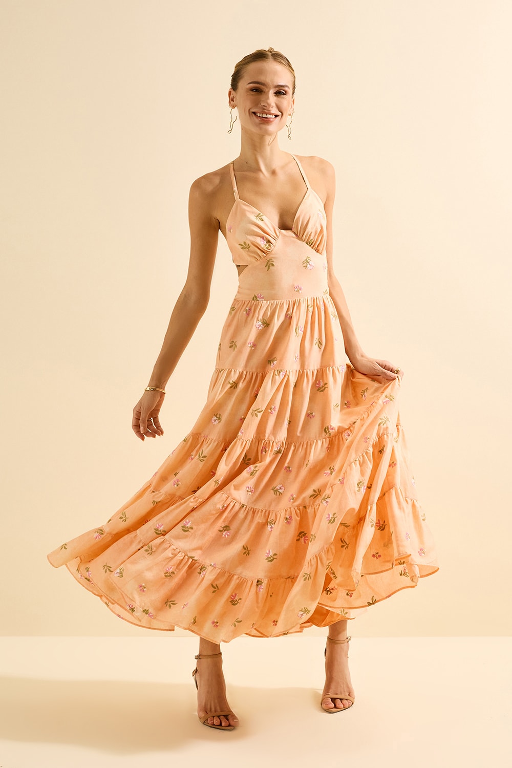 Vestido longo flor do decano Laranja