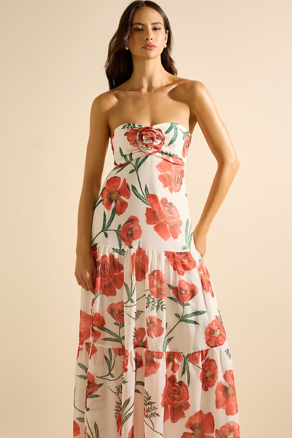 Vestido longo floral charm Off-White