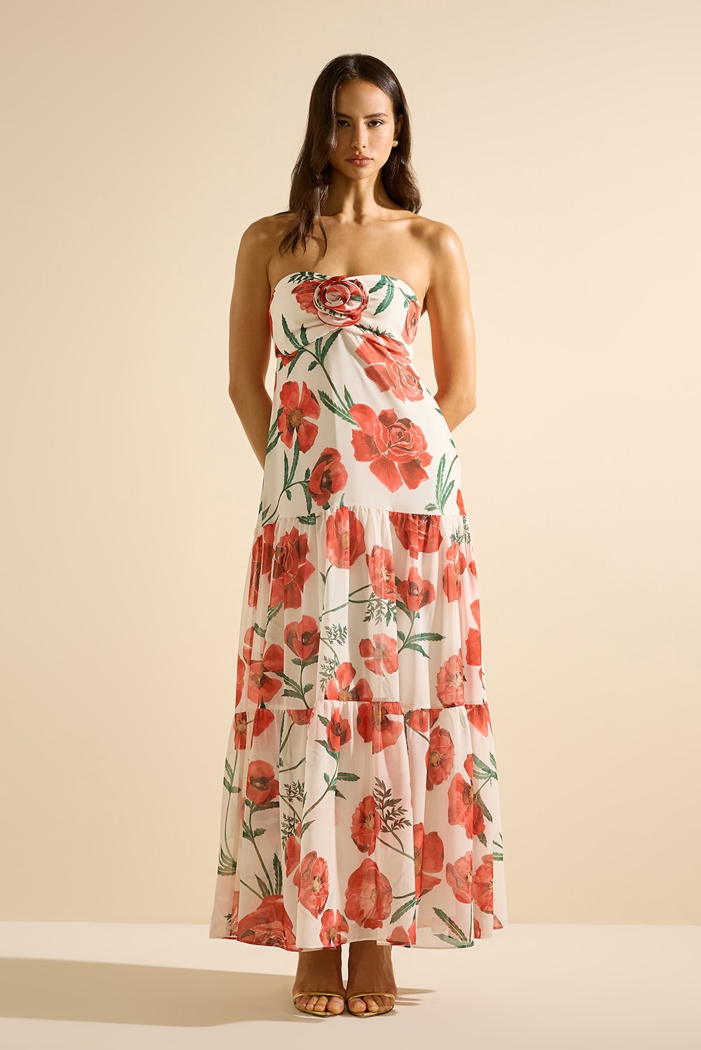 Vestido longo floral charm Off-White