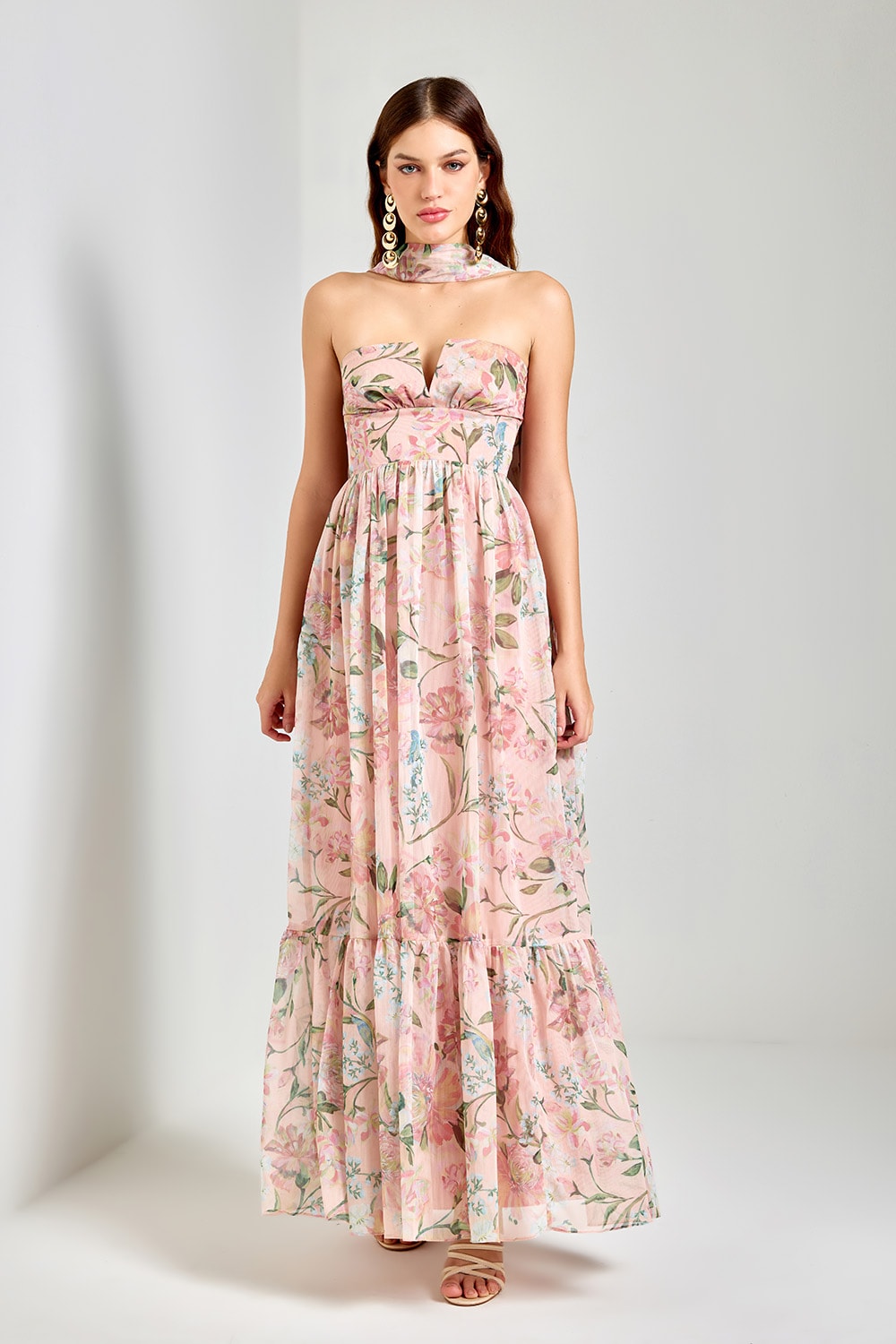 Vestido longo floral dos sonhos e Rosa Dusty