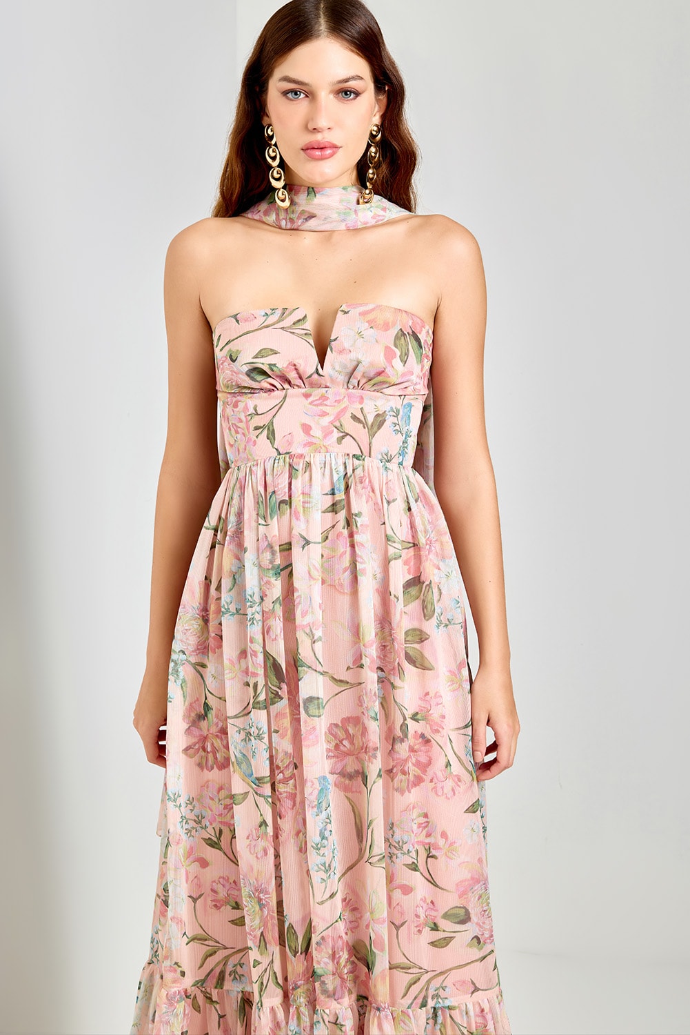 Vestido longo floral dos sonhos e Rosa Dusty
