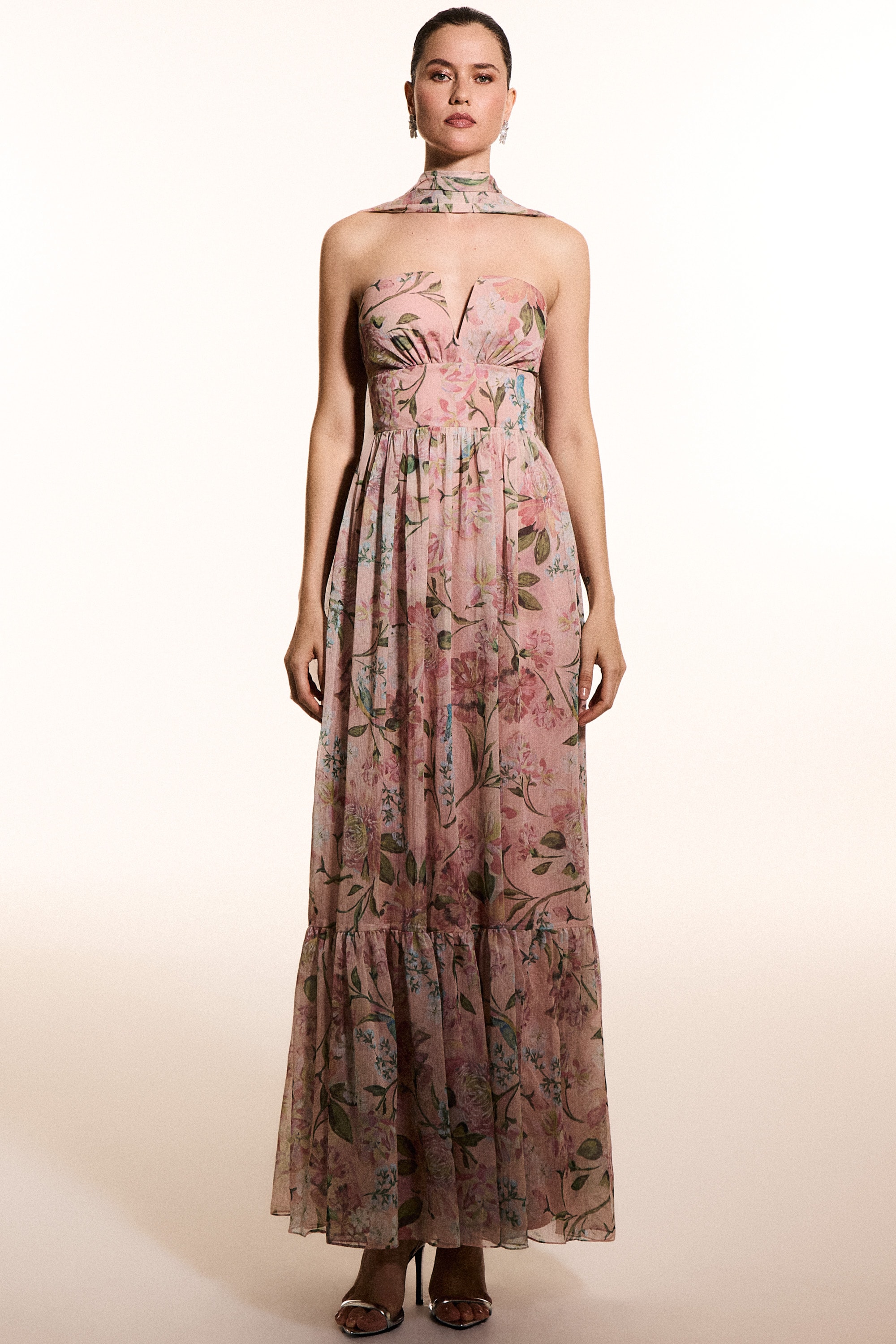 Vestido longo floral dos sonhos e Rosa Dusty