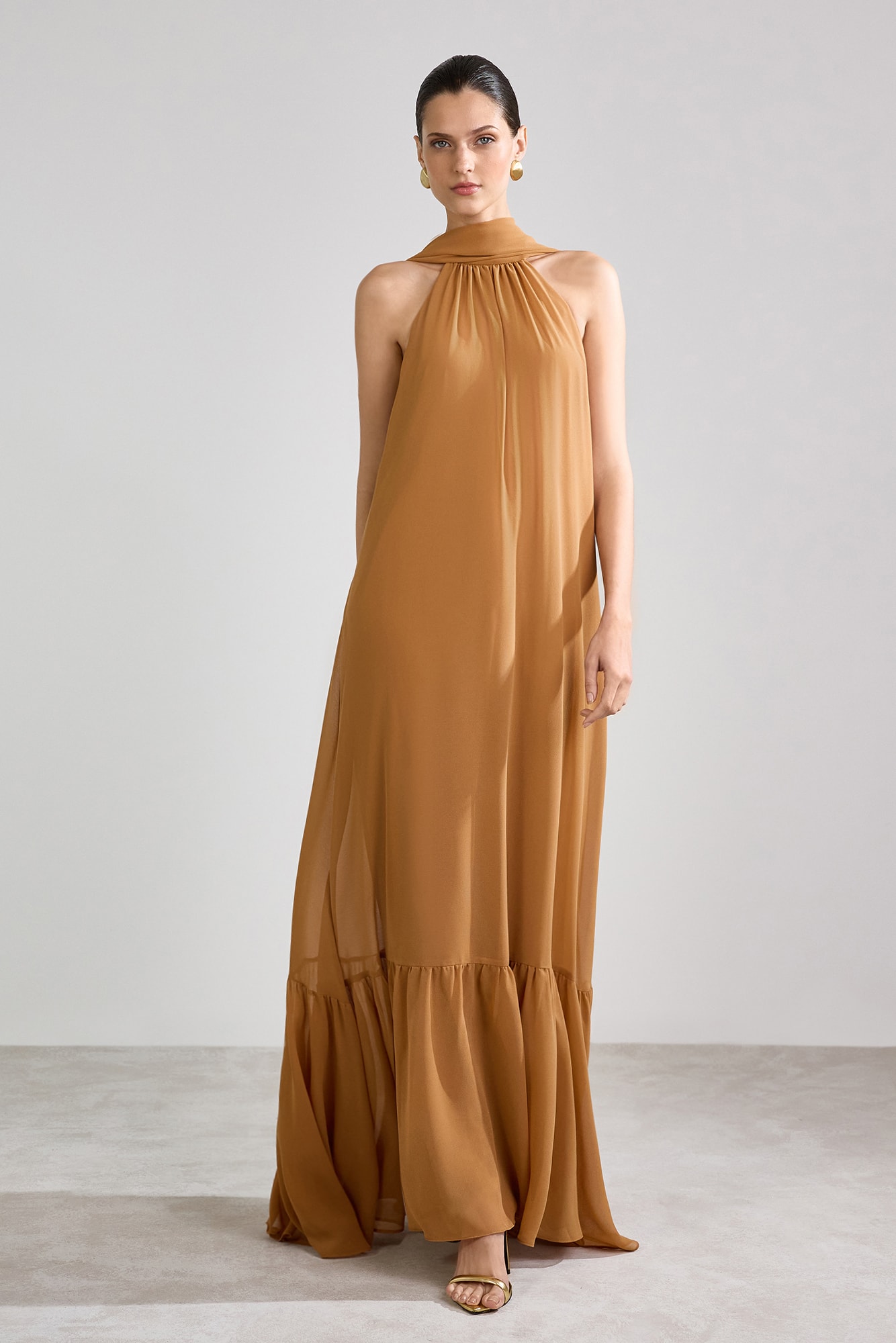 Vestido longo lenço Caramelo