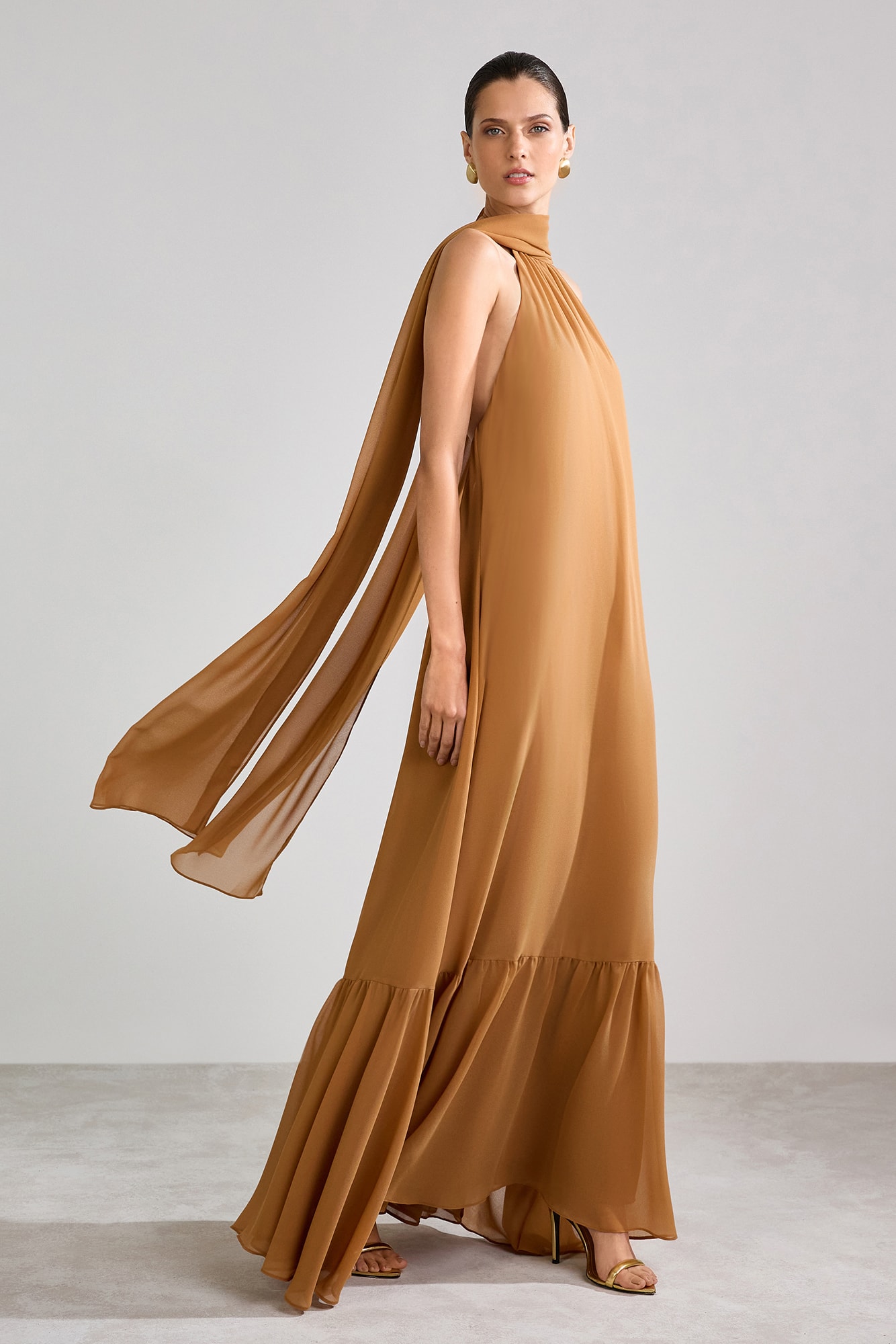 Vestido longo lenço Caramelo