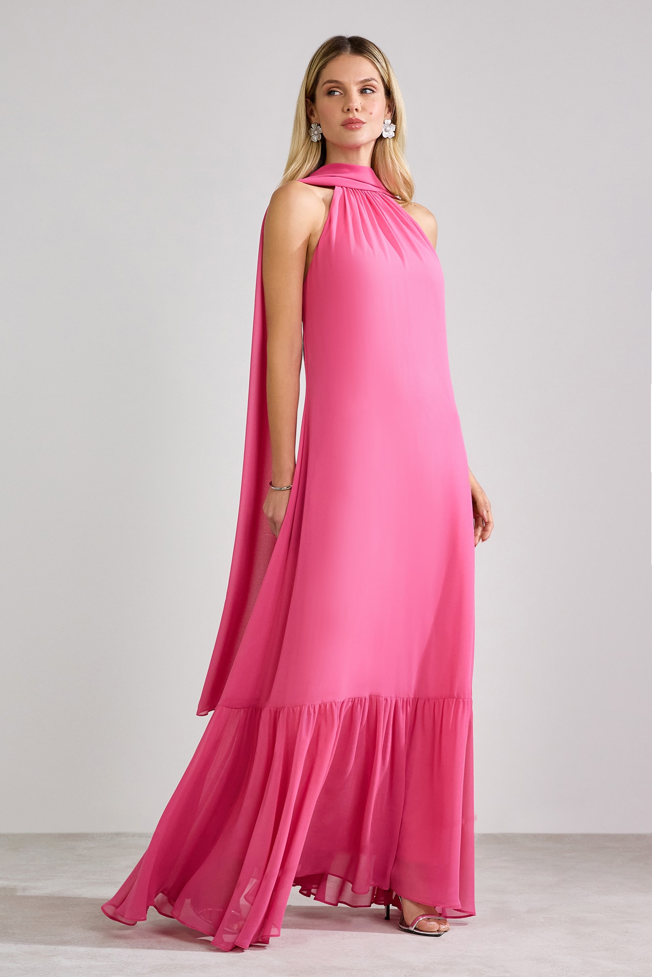 Vestido longo lenço Rosa