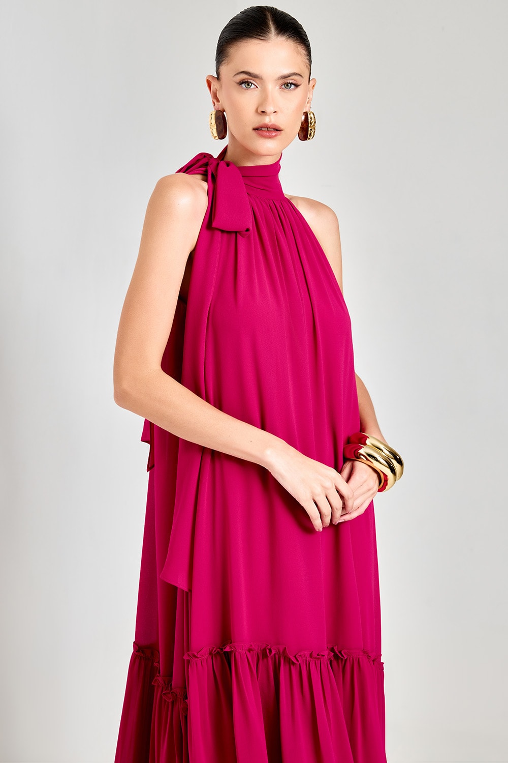 Vestido longo nó Magenta