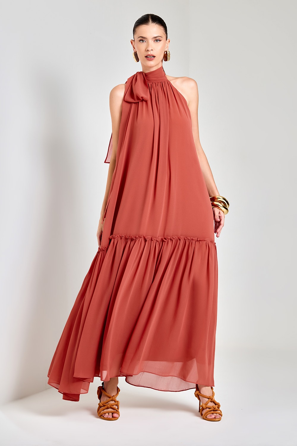 Vestido longo nó Terracota