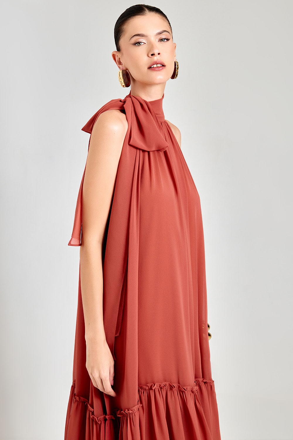 Vestido longo nó Terracota