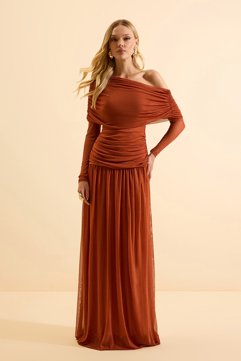 Vestido longo psique - pré-venda Rust