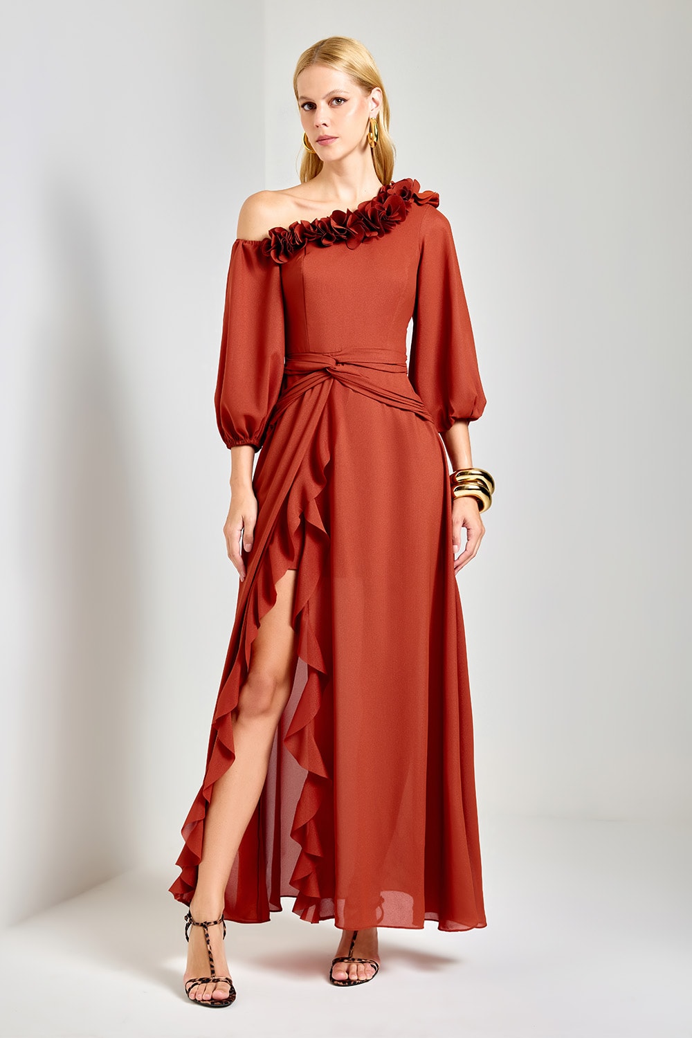 Vestido longo swanilda Caramelo