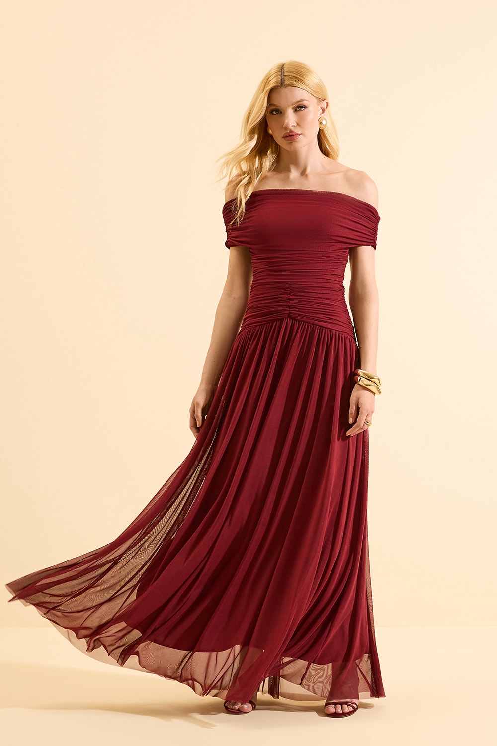 Vestido longo vestal Bordo