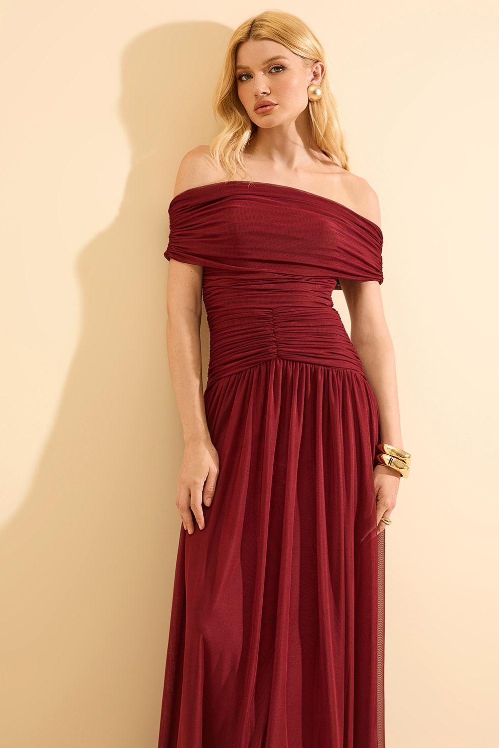Vestido longo vestal Bordo