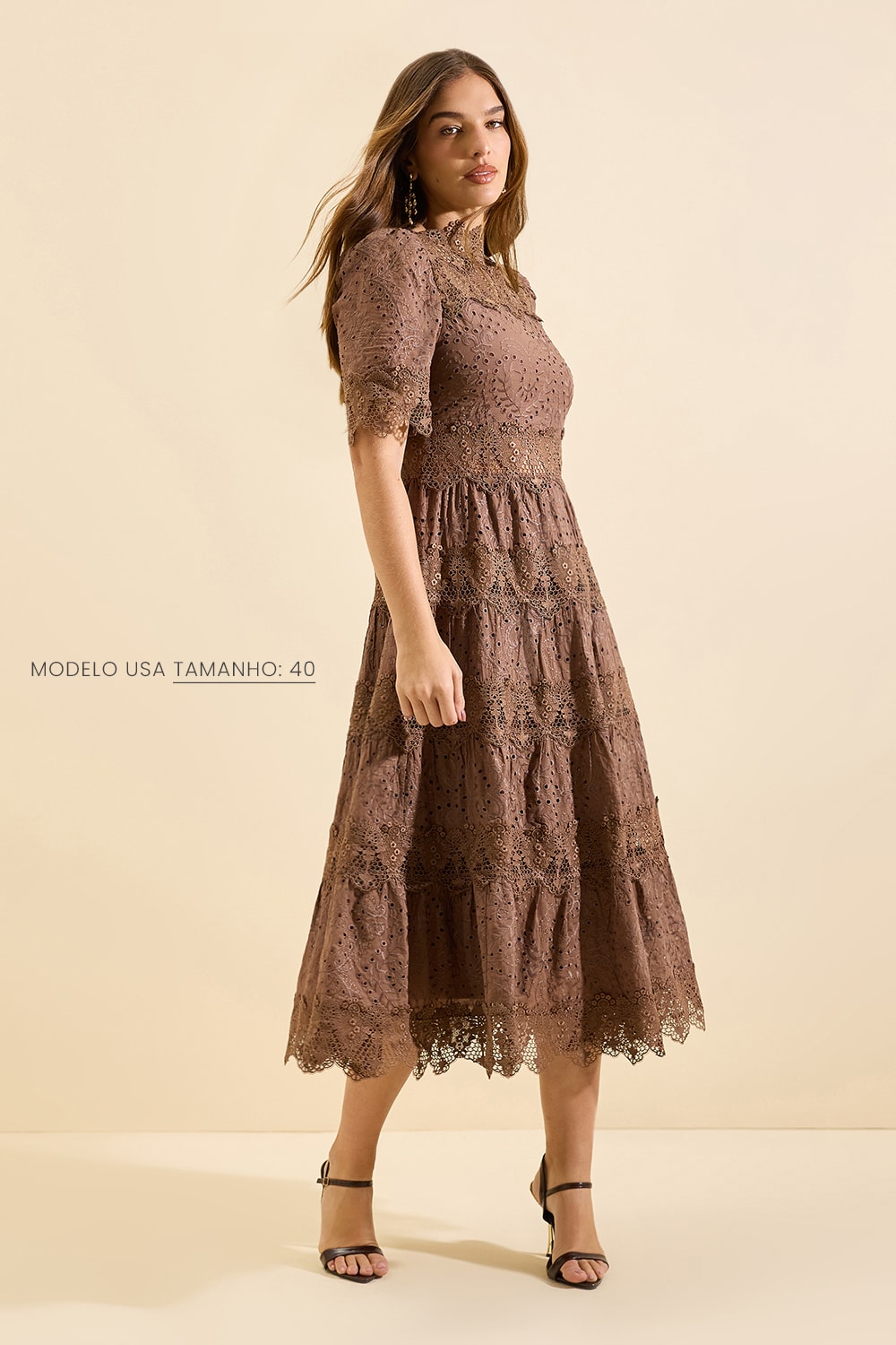 Vestido midi melanie Marrom