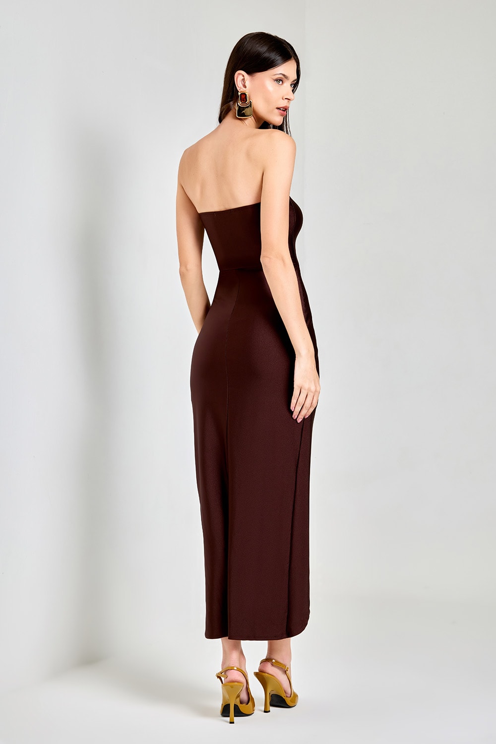 Vestido midi shine Marrom