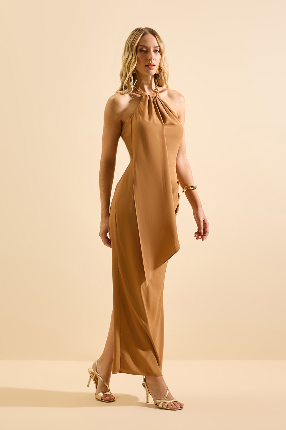 Vestido midi zaya Caramelo