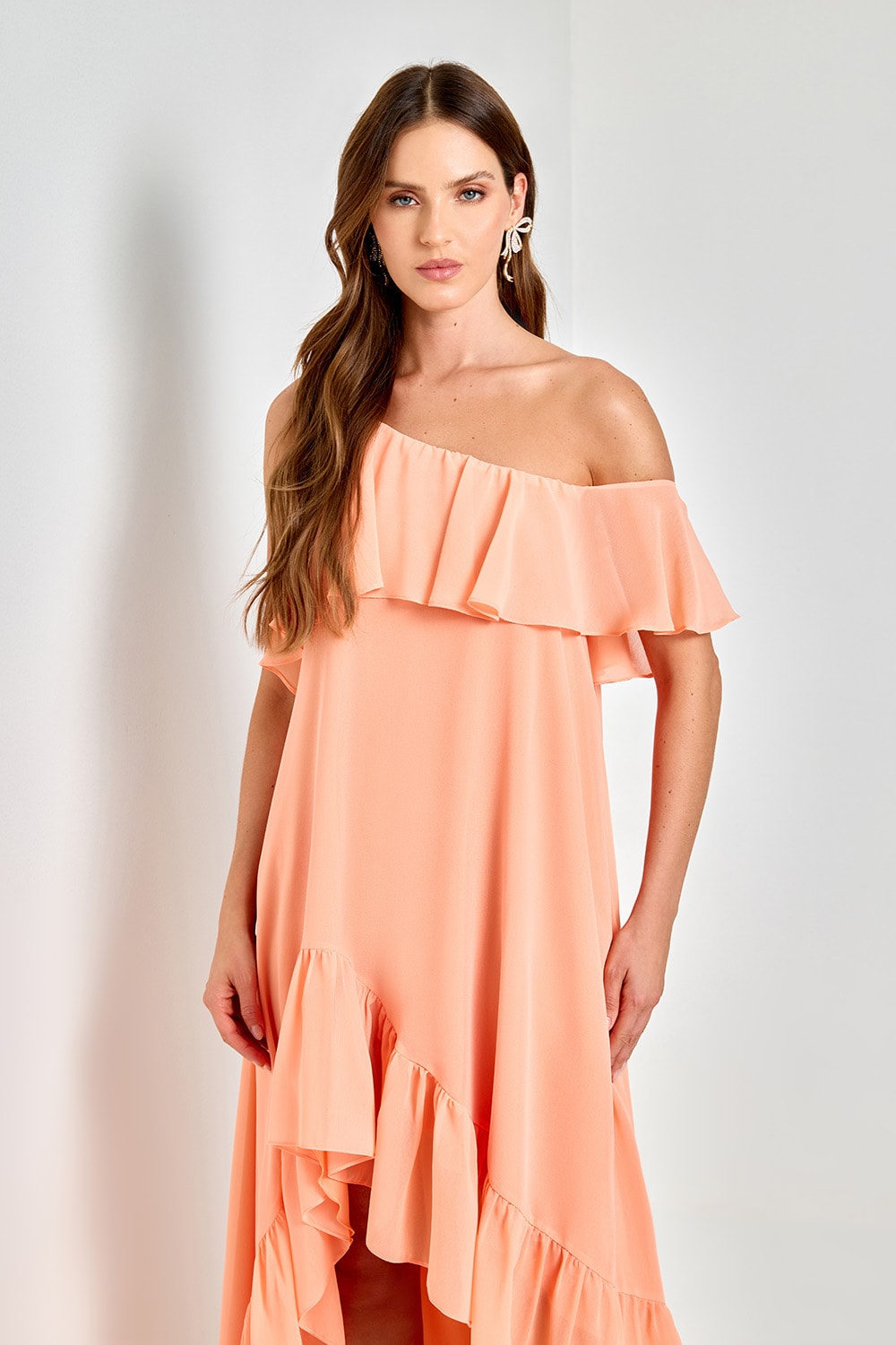 Vestido mullet assimétrico bruma Laranja