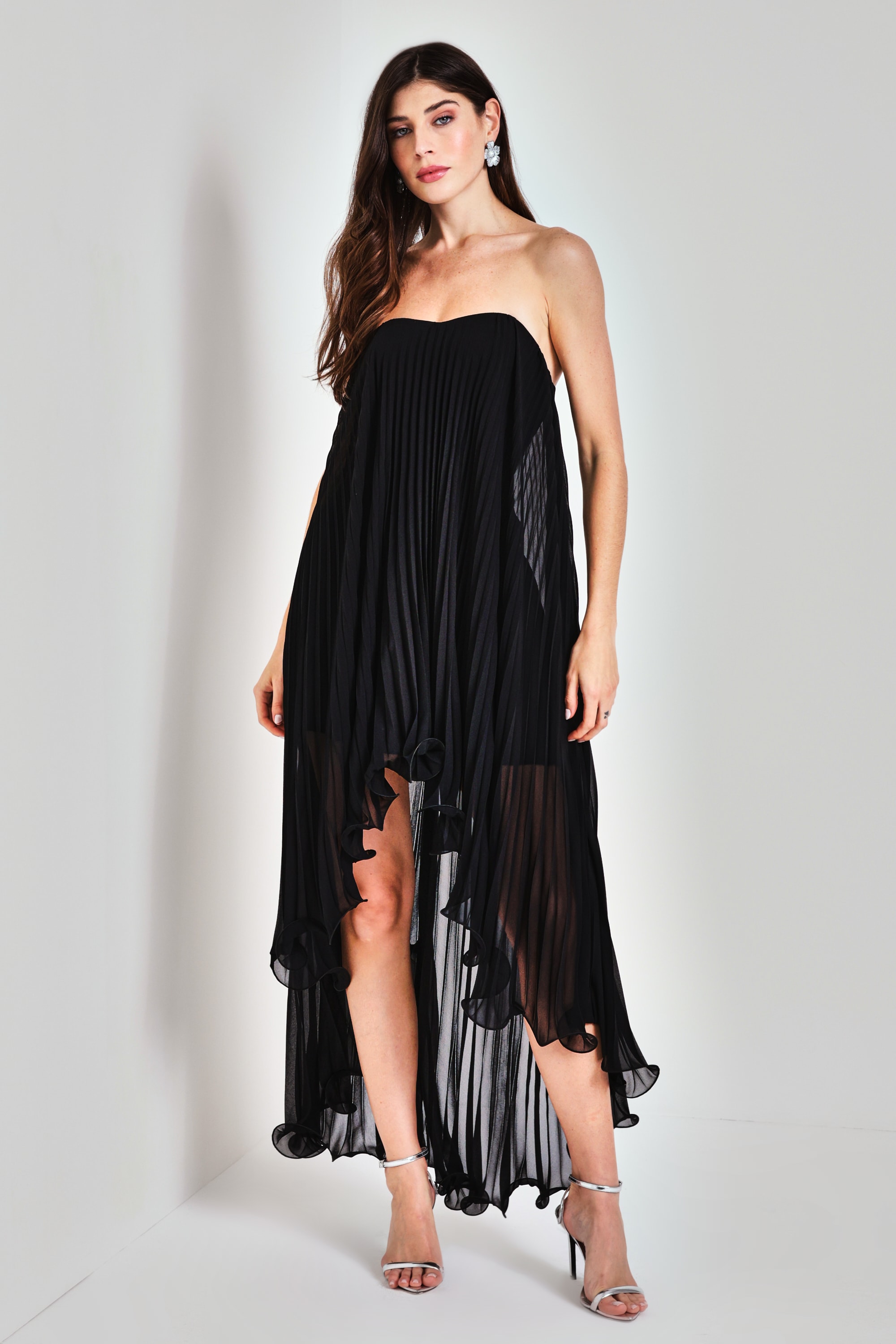 Vestido mullet plissado Preto