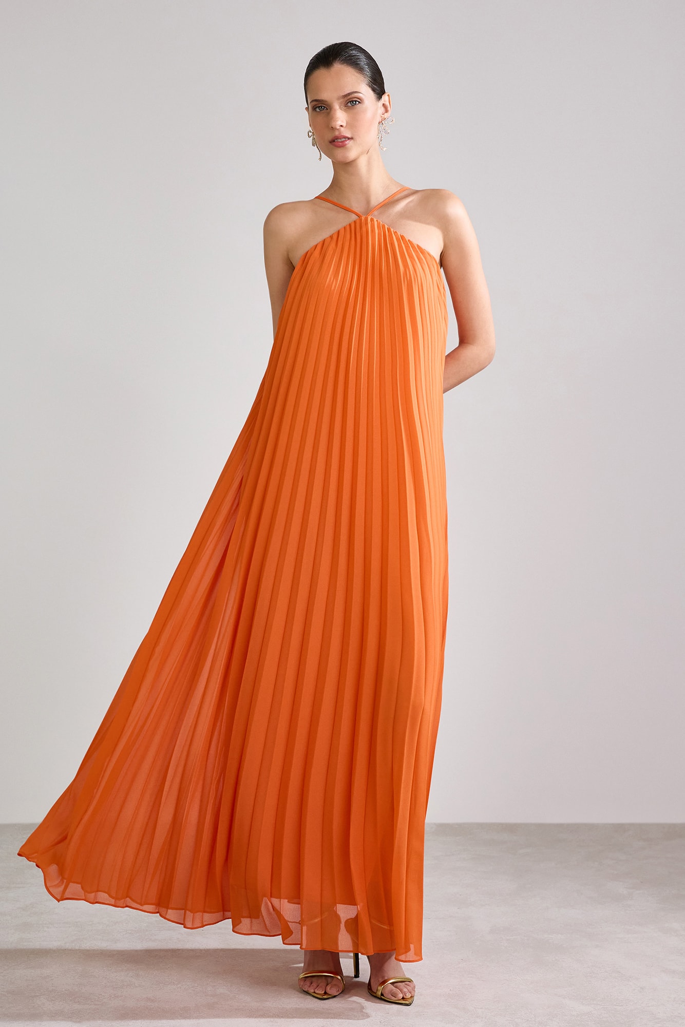Vestido plissado bela Laranja