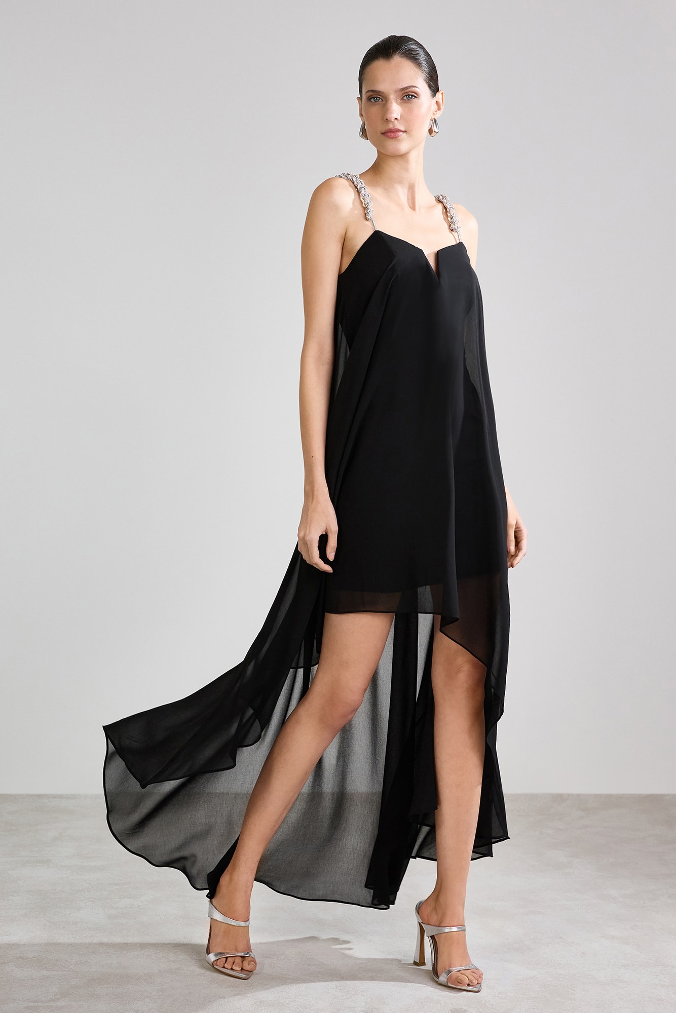 Vestido strass mullet irregular Preto